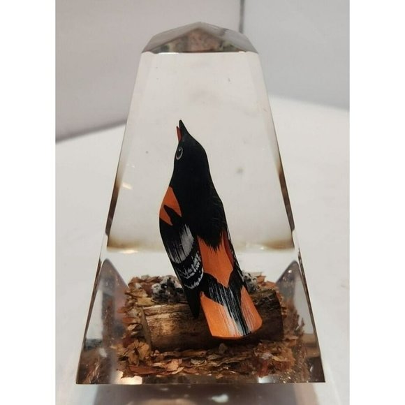 Acrylic Paperweight With Orange and Black Bird On A Branch Inside 4.25" by 5" - Picture 5 of 8